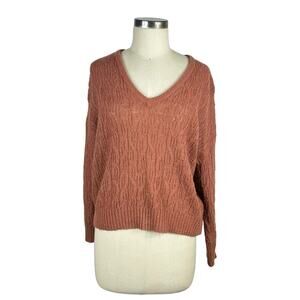 MADEWELL Alna Cable Knit V-Neck Sweater In Ground Clove Women's Size Small